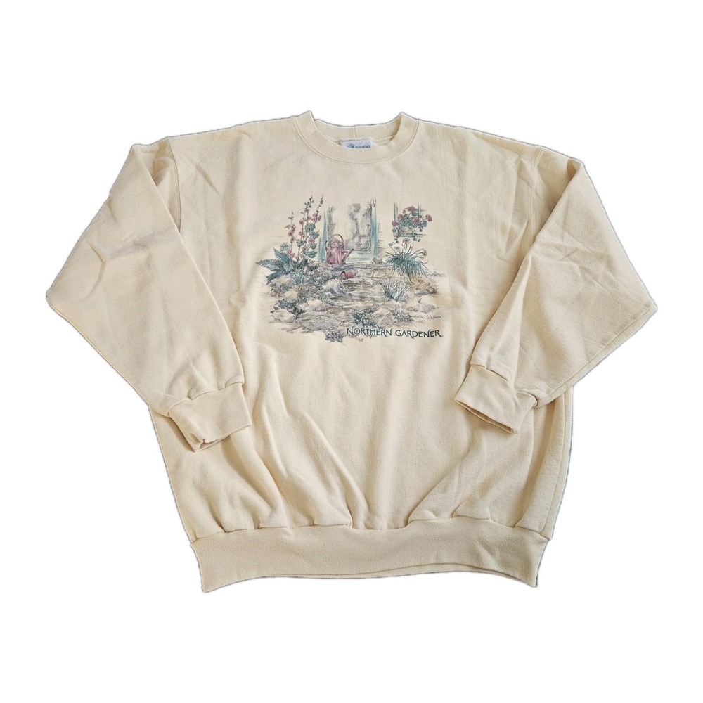 VTG Cottage Essentials Northern Reflections Sweatshirt Garden Porch Scene Large‎